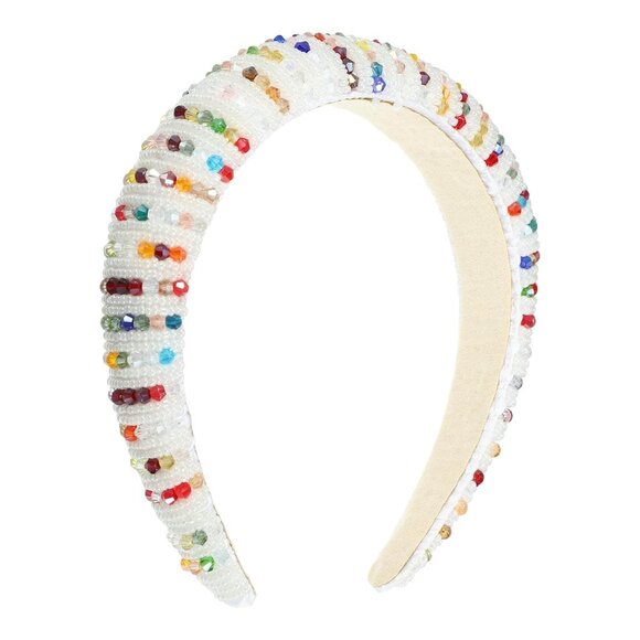 Beaded White & Multi Padded Hair Headband New main image 6